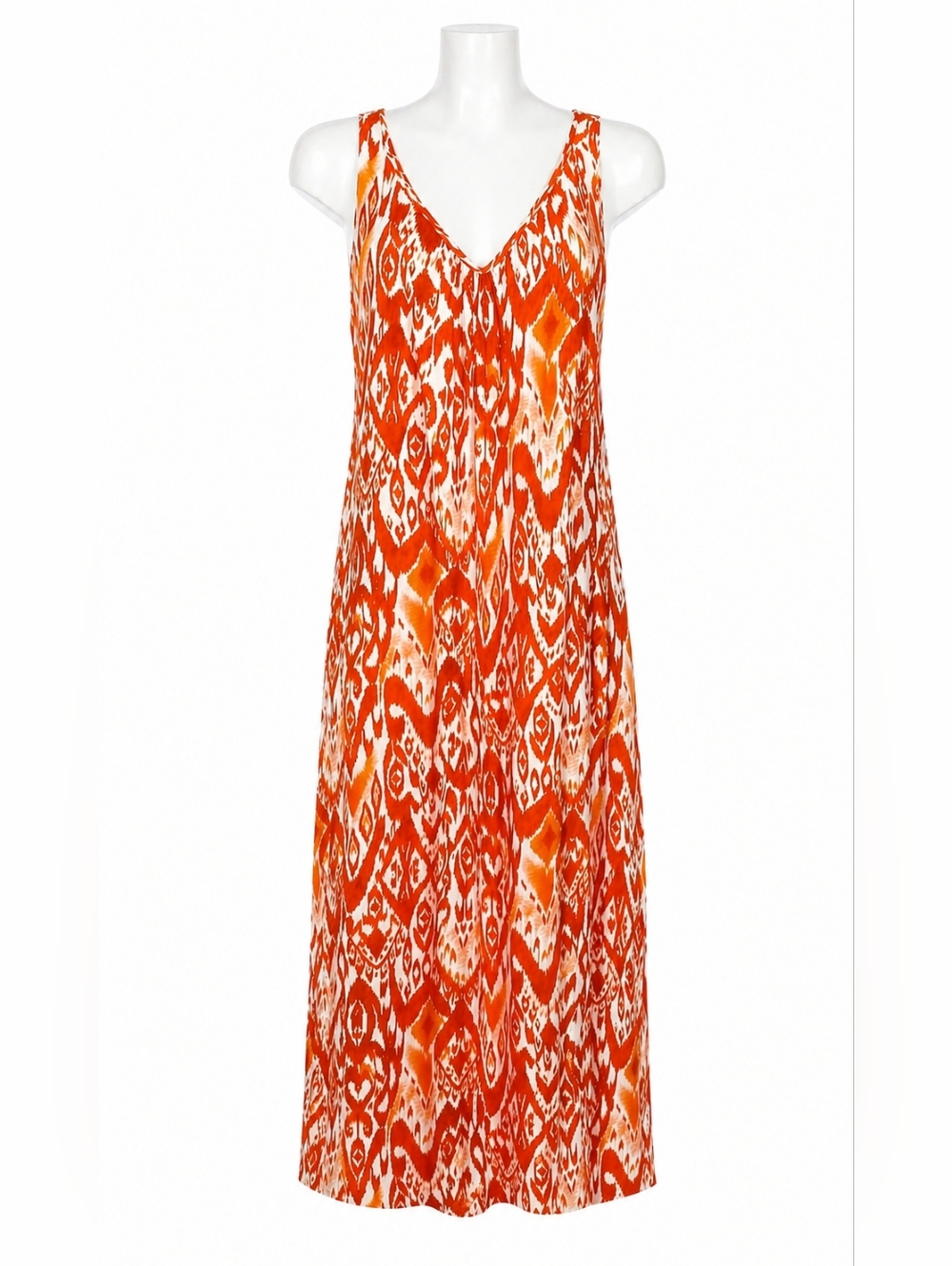 Chico's Red & White Ikat Print Gauze Cotton Sleeveless Maxi Dress 3 (XL) Beach